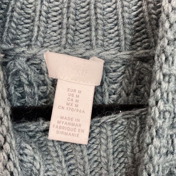 H&M Teal Thick Chunky Knit Wool Blend Turtleneck Sweater Size Medium - Picture 7 of 8